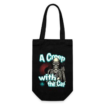 Halloween Skelett mit Katze - A Creep with the Cat - Geschenkbeutel für Flaschen - Schwarz - Vorne