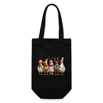 Weihnachtliche Hühner Mit Lichterketten Und Mützen - Geschenkbeutel für Flaschen - Schwarz - Vorne
