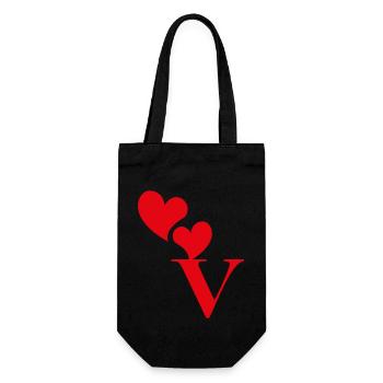 Letter v red heart - Gift Bag for Bottles - black - Front