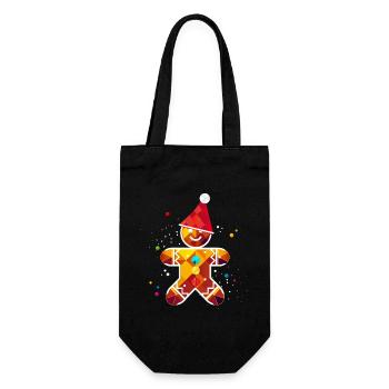 Lebkuchenmann mit Mütze – Weihnachtliches Design - Geschenkbeutel für Flaschen - Schwarz - Vorne