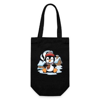 Cozy penguin with hot chocolate in the - Gift Bag for Bottles - black - Front