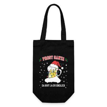 Prost Santa Weihnachten Lustiges Weihnachtsshirt - Geschenkbeutel für Flaschen - Schwarz - Vorne