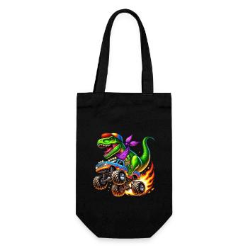Adventurous dinosaur on monster truck - Gift Bag for Bottles - black - Front