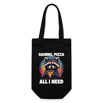 Funny Raccoon Gaming Pizza Gamer Gamer Gaming - Gift Bag for Bottles - black - Front