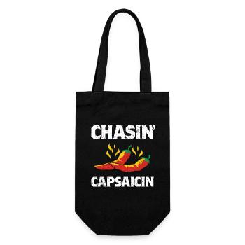 Chasin' Capsaicin Funny Hot Spicy Pepper Sauce Gif - Gift Bag for Bottles - black - Front