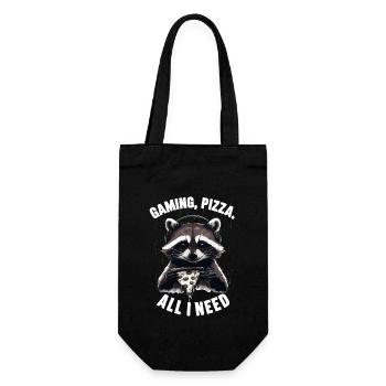 Funny Raccoon Gaming Pizza Gamer Gamer Gaming - Gift Bag for Bottles - black - Front