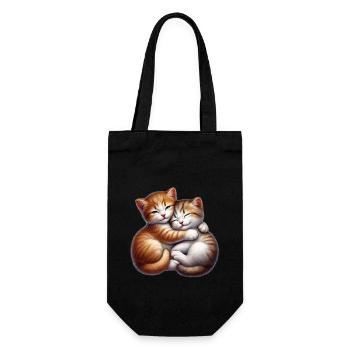 Zwei Kuschelnde Kätzchen in Liebevoller Umarmung - Geschenkbeutel für Flaschen - Schwarz - Vorne