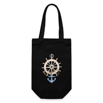 Captain Steering Wheel Anchor Sailboat Adventure - Gift Bag for Bottles - black - Front