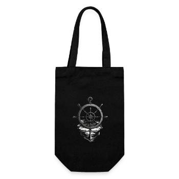 Maritime Seafarer Design with Anchor and Steering Wheel - Gift Bag for Bottles - black - Front