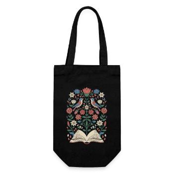 Cottagecore Buch Blumen Vögel Magie - Geschenkbeutel für Flaschen - Schwarz - Vorne