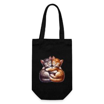 Zwei Kuschelnde Kätzchen in Liebevoller Umarmung - Geschenkbeutel für Flaschen - Schwarz - Vorne