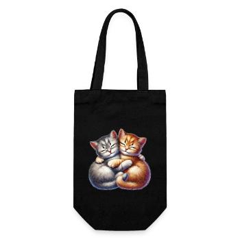 Zwei Kuschelnde Kätzchen in Liebevoller Umarmung - Geschenkbeutel für Flaschen - Schwarz - Vorne