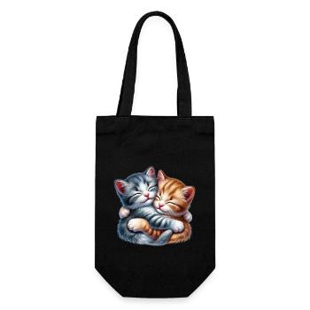 Zwei Kuschelnde Kätzchen in Liebevoller Umarmung - Geschenkbeutel für Flaschen - Schwarz - Vorne