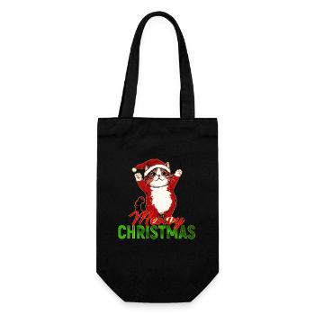 Meowy Christmas – Drôle de chat au Père Noël - Sac à bouteille - noir - Devant