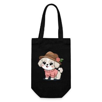 Süßer Hund Mit Hut Und Pullover - Geschenkbeutel für Flaschen - Schwarz - Vorne