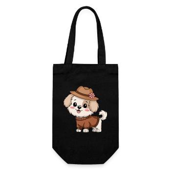 Niedlicher Hund mit Hut und Pullover - Geschenkbeutel für Flaschen - Schwarz - Vorne