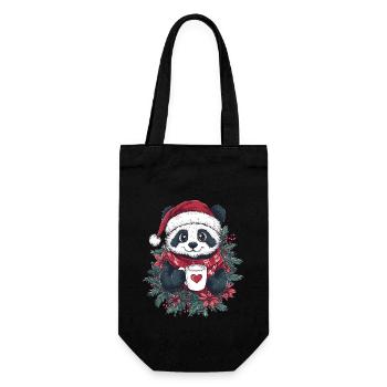 Panda Kaffee Weihnachten Deko Frauen Männer Kinder - Geschenkbeutel für Flaschen - Schwarz - Vorne