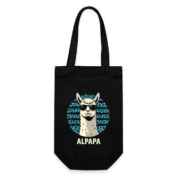 Alpapa Alpaka Lama Fan Liebhaber Vater - Geschenkbeutel für Flaschen - Schwarz - Vorne