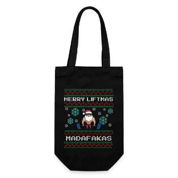 Merry Liftmas Lustiger Spruch mit Ugly Christmas - Geschenkbeutel für Flaschen - Schwarz - Vorne