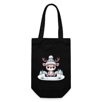 Cute Reindeer in the Snow Christmas - Gift Bag for Bottles - black - Front