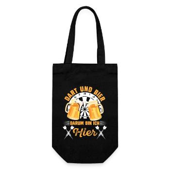 DARTS UND BIER DRUM BIN ICH HIER Lustiges - Geschenkbeutel für Flaschen - Schwarz - Vorne