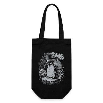 Dunkle Cottagecore Pinguin mit Zylinder - Geschenkbeutel für Flaschen - Schwarz - Vorne