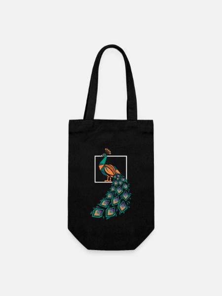 Géométrique Ferme Animal Graphique Paon Art - Sac à bouteille - noir