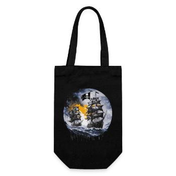 pirate boat, pirates, captain, sailing ship, - Gift Bag for Bottles - black - Front
