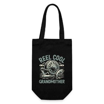 Rolle Cool Großmutter Barsch Angeln Angler Fisherma - Geschenkbeutel für Flaschen - Schwarz - Vorne