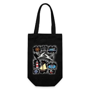 Maritime Cruise Seagulls Lighthouse Ship Captain - Gift Bag for Bottles - black - Front