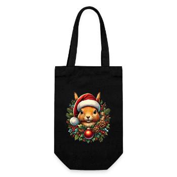 Christmas squirrel with hat and ball - Gift Bag for Bottles - black - Front