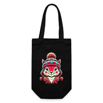 Cheerful squirrel with winter hat - Gift Bag for Bottles - black - Front