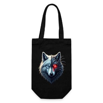 Funny Robot Art Wolf Cyborg Animal AI Wolf - Gift Bag for Bottles - black - Front