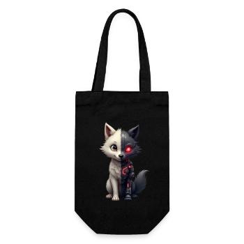 Lustiger Roboter Kunst Wolf Cyborg Tier AI Wolf - Geschenkbeutel für Flaschen - Schwarz - Vorne