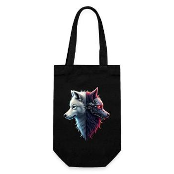 Lustiger Roboter Kunst Wolf Cyborg Tier AI Wolf - Geschenkbeutel für Flaschen - Schwarz - Vorne
