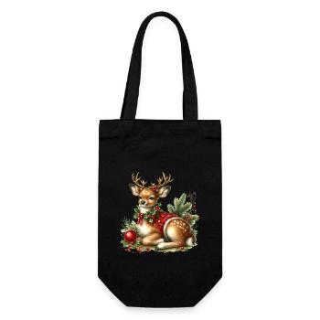 Weihnachtliches Rehkitz Mit Festlichem Kranz - Geschenkbeutel für Flaschen - Schwarz - Vorne