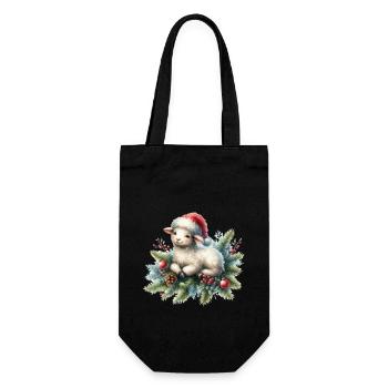 Mignon mouton de Noël avec des branches de sapin - Sac à bouteille - noir - Devant