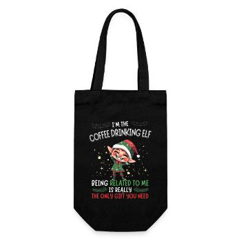 The Coffee Drinking Elf - Partnerlook Weihnachten - Geschenkbeutel für Flaschen - Schwarz - Vorne
