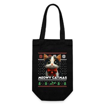 Meowy Catmas Weihnachten Partnerlook mit roter - Geschenkbeutel für Flaschen - Schwarz - Vorne