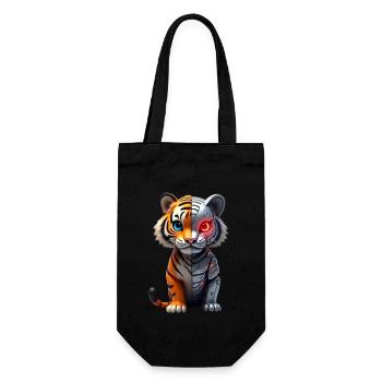 Lustiger Roboter Kunst Tiger Cyborg Tier AI Tiger - Geschenkbeutel für Flaschen - Schwarz - Vorne