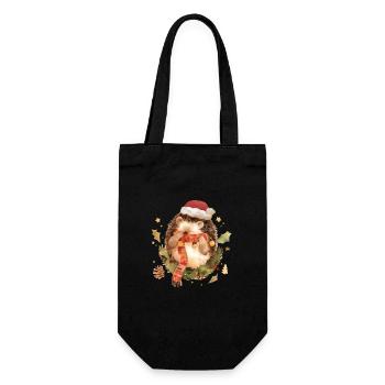 Niedlicher Weihnachtsigel Cute Christmas Hedgehog - Geschenkbeutel für Flaschen - Schwarz - Vorne
