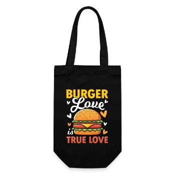 Burger Love is True Love für einen Burger Esser - Geschenkbeutel für Flaschen - Schwarz - Vorne