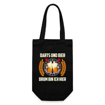 DARTS UND BIER DRUM BIN ICH HIER Lustiges - Geschenkbeutel für Flaschen - Schwarz - Vorne