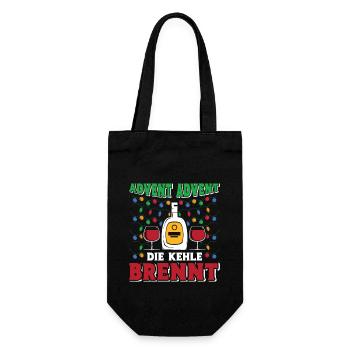 ADVENT ADVENT DIE KEHLE BRENNT Lustiges Glühwein - Geschenkbeutel für Flaschen - Schwarz - Vorne