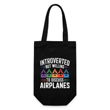 Introvertiert, aber bereit, über Flugzeuge zu diskutieren - Geschenkbeutel für Flaschen - Schwarz - Vorne