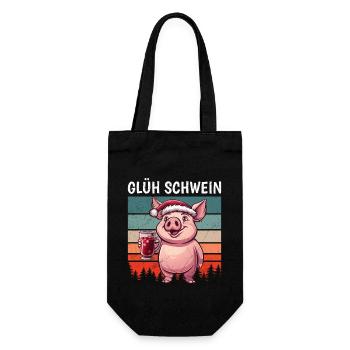 Glühwein Liebhaber GLÜH SCHWEIN Lustiges - Geschenkbeutel für Flaschen - Schwarz - Vorne
