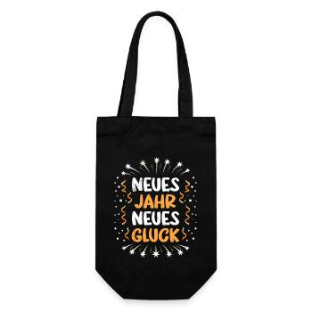 NEUES JAHR NEUES GLÜCK Silvester Feuerwerk - Geschenkbeutel für Flaschen - Schwarz - Vorne