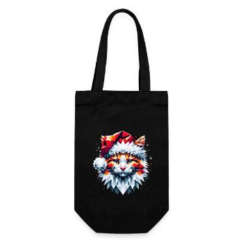 Polygon Design - Cat Cat with Santa Hat - Gift Bag for Bottles - black - Front