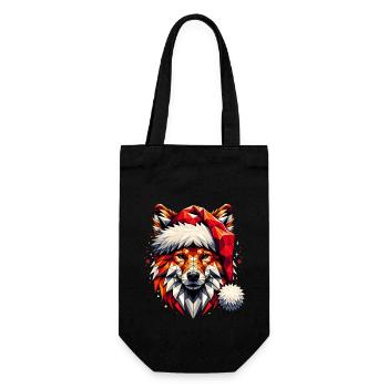 Polygon Kunst - Fuchs mit Weihnachtsmütze - Geschenkbeutel für Flaschen - Schwarz - Vorne