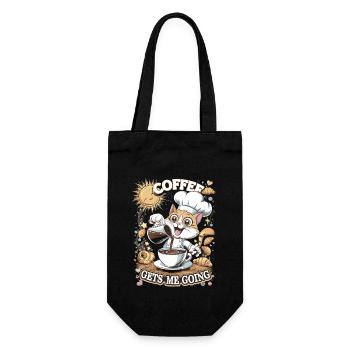 Niedliche Katze genießt den Morgenkaffee - Geschenkbeutel für Flaschen - Schwarz - Vorne